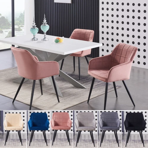 Set of 6 Upholstered Dining Chairs Velvet Padded S